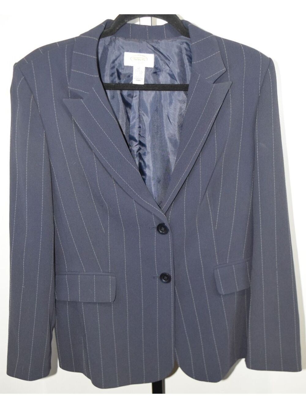 Talbots Petites Women's Size 12 Navy Pinstripe Tailored Peak Lapel Blazer Jacket